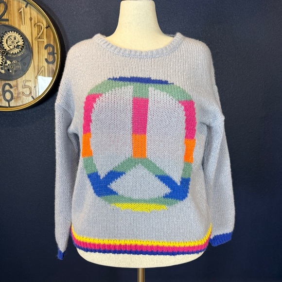 Sweaters - Lavender Multicolor Peace Sign Crew Neck Sweater | Size Large